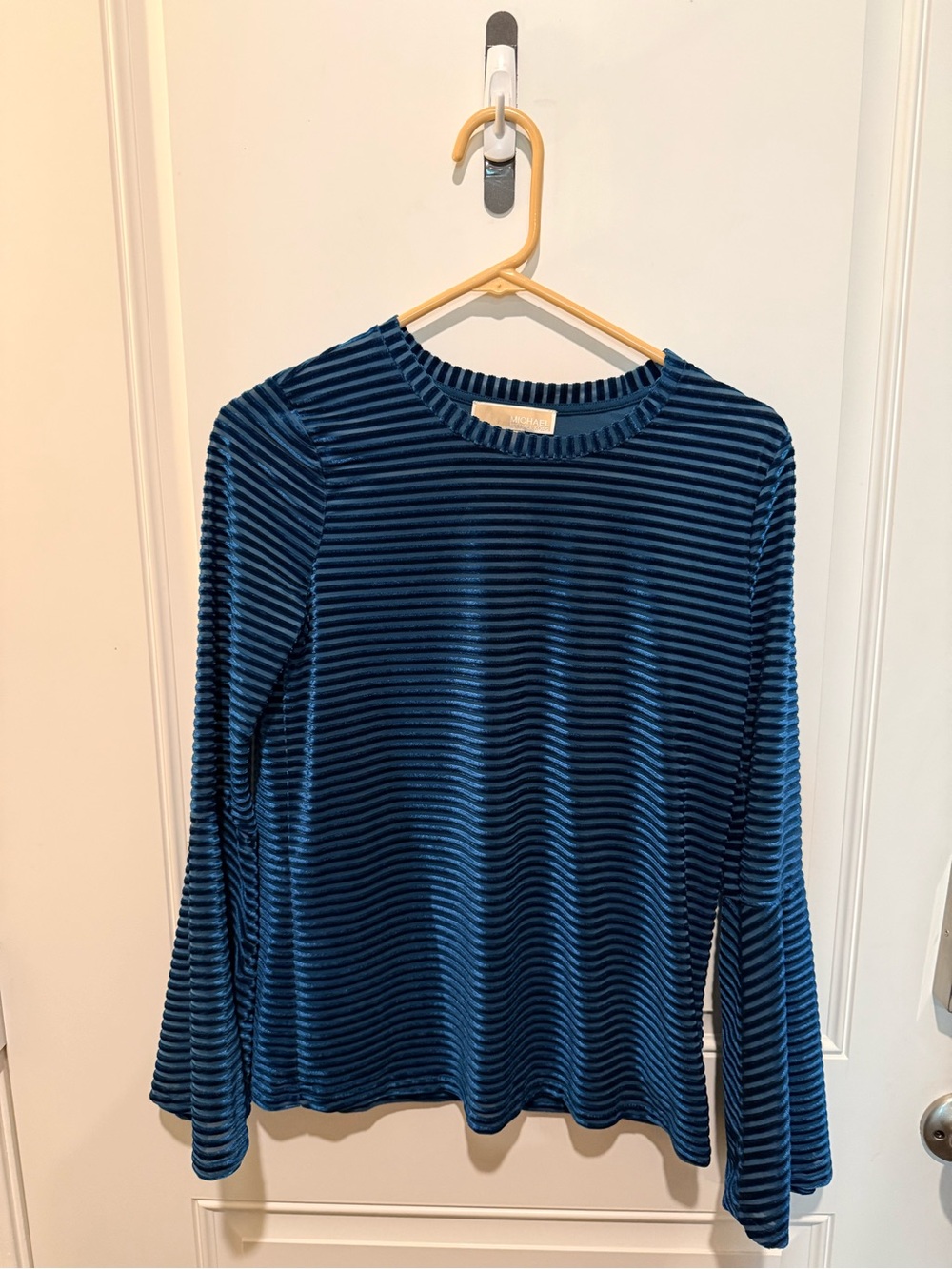Michael Kors Ribbed Velvet Long-Sleeve Top in Deep Blue